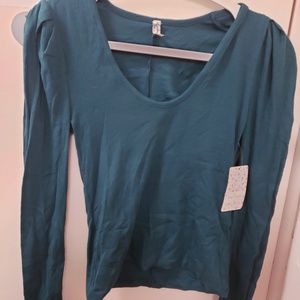 NWT Free People Green Lake Hey Lady Puff Sleeve Top S